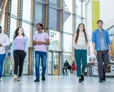 students at Coventry University campus, UK