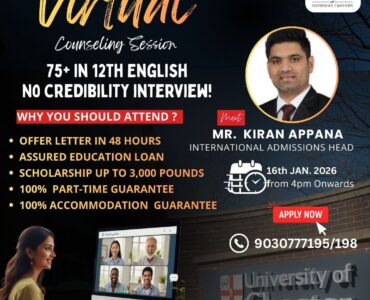University of Chester virtual session for Indian students – 16 January 2026, hosted by Yes Overseas Careers, Study in UK 2026 event.